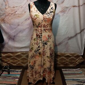 Sundance Floral Maxi Dress in Cream with Coral & Olive Accents